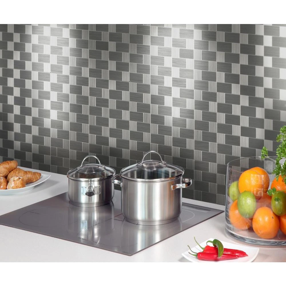 Instant Mosaic 12 In. X 12 In. X 6 Mm Peel And Stick Brushed Stainless Metal Wall Tile - Image 2