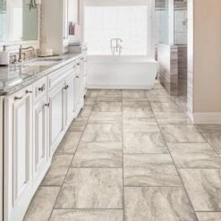 Congoleum Durastone Roman Elegance 10-piece 16-in X 16-in Groutable Light Greige Glue (Adhesive) Luxury Vinyl Tile
