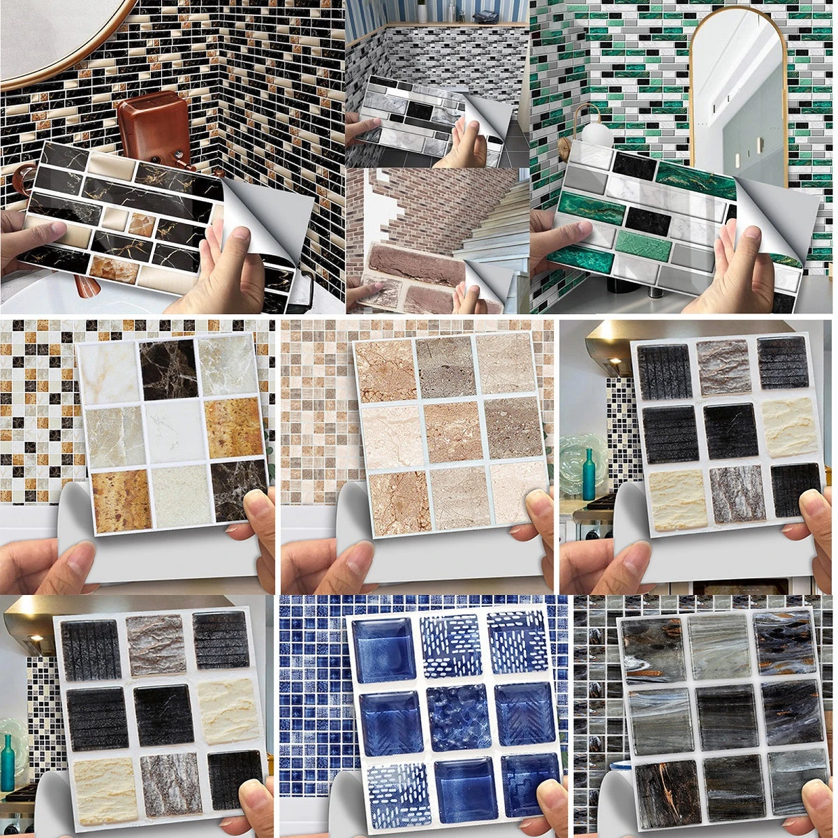 14 Styles 3D Self-Adhesive Kitchen Wall Tiles Bathroom Mosaic Brick Stickers Home DIY Decor Waterproof