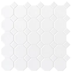Daltile Matte White Octagon Dot 12 In. X 12 In. X 6mm Ceramic Mosaic Floor And Wall Tile (1 Sq. Ft. / Piece)
