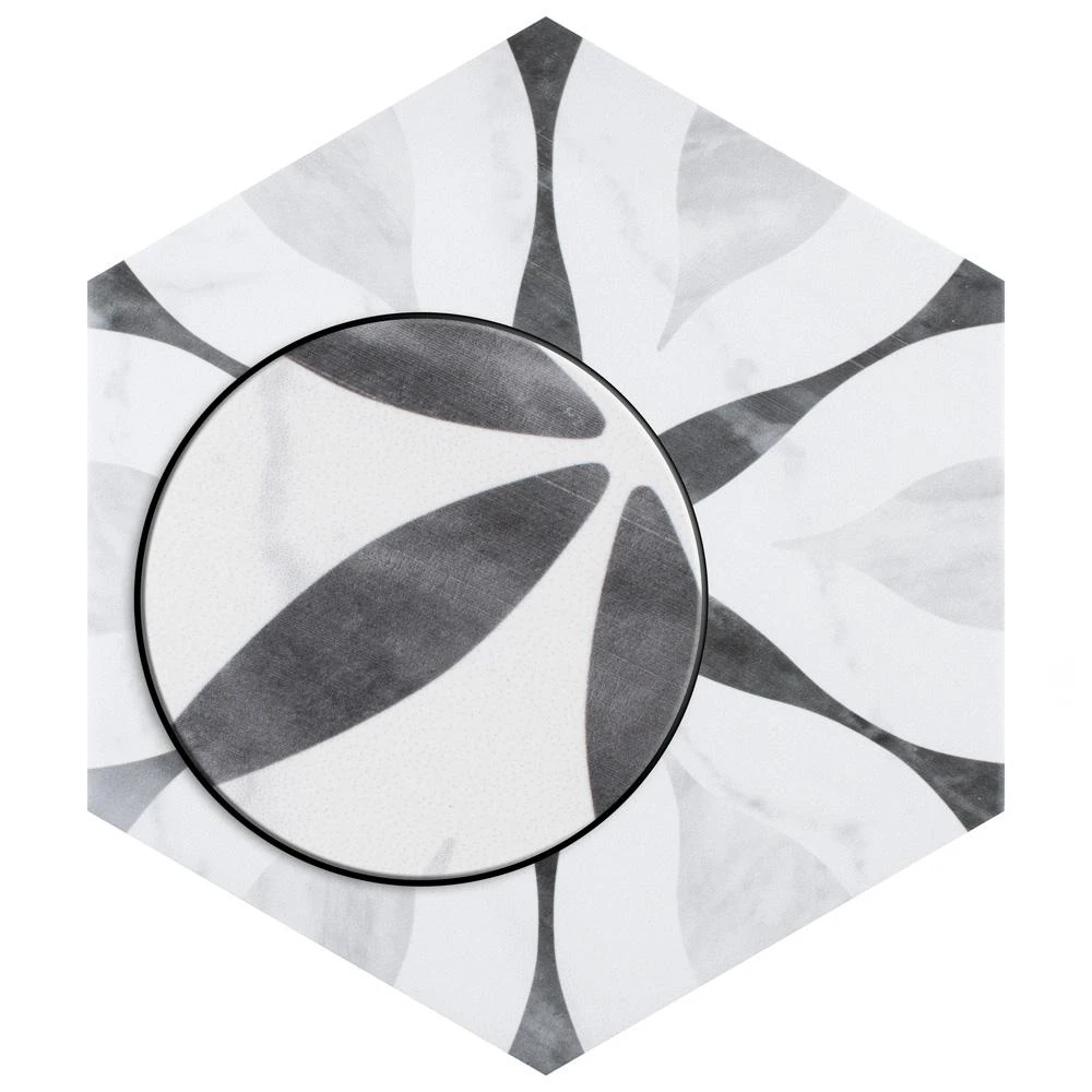 Merola Tile Classico Bardiglio Hexagon Flower 7 In. X 8 In. Porcelain Floor And Wall Tile (7.67 Sq. Ft. / Case) - Image 9