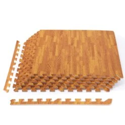 Costway 12PC Wood Grain Interlocking Floor Mats 3/8 Inch Printed Foam Tiles 24 X 24 Inch