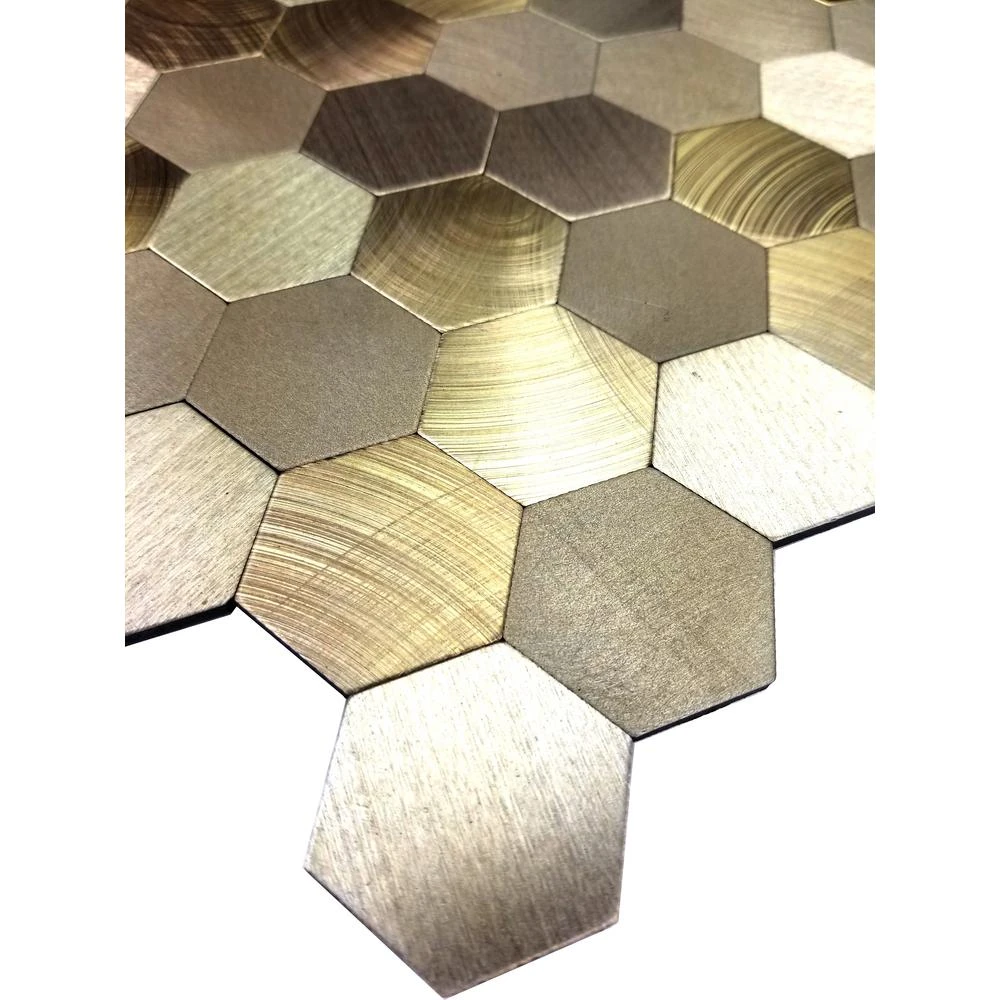 Enchanted Metals Gold Hexagon Mosaic 12 In. X 12 In. Brushed Peel & Stick Wall Tile (0.9 Sq. Ft.) - Image 3