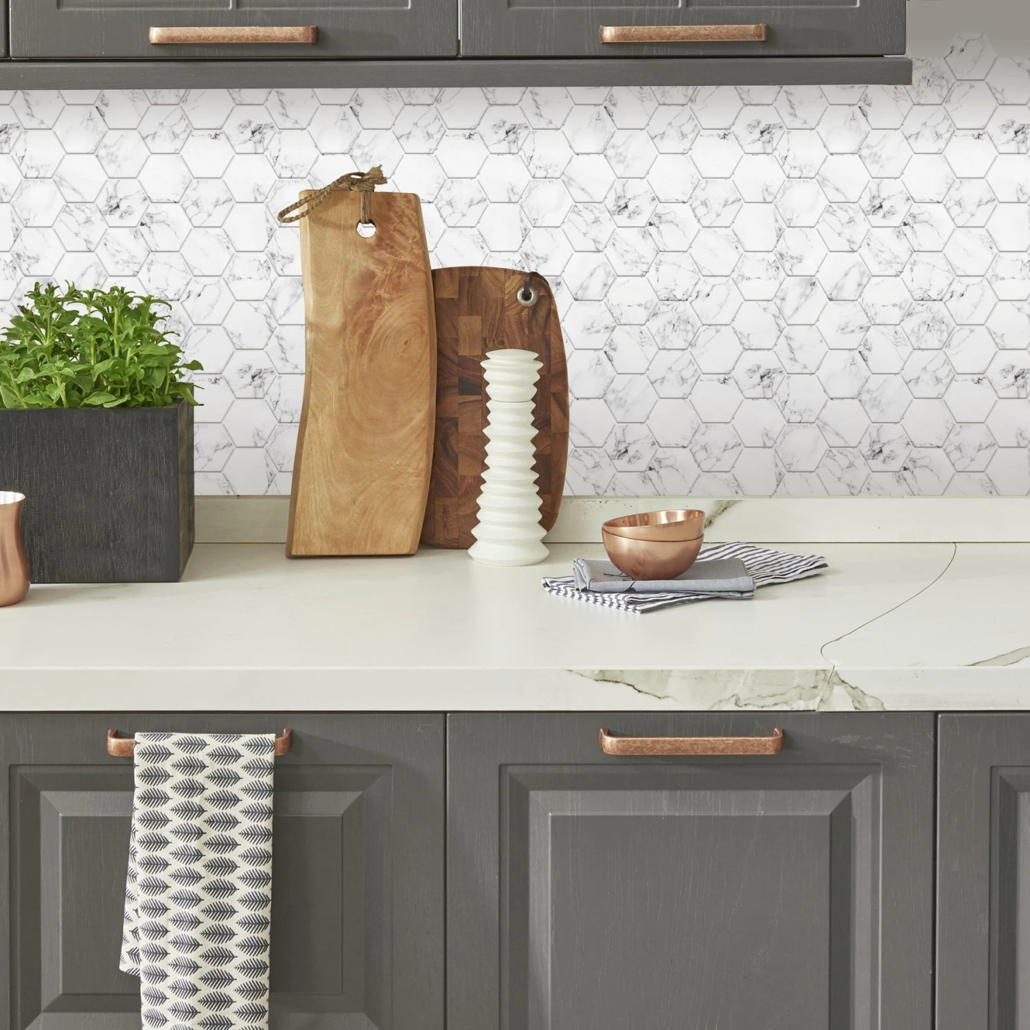 RoomMates Carrara Marble Hexagon Peel And Stick Backsplash
