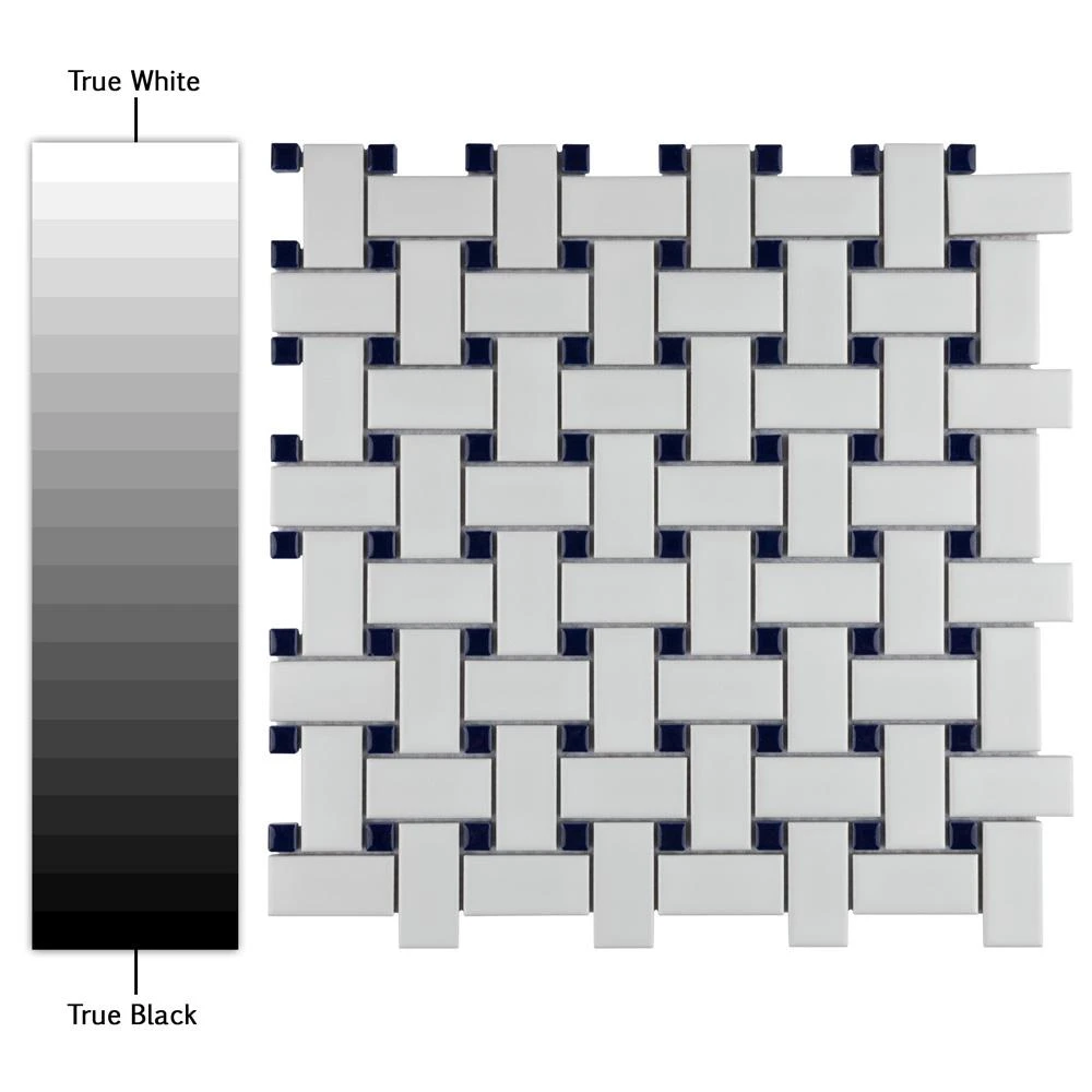 Merola Tile Metro Basketweave Matte White With Cobalt Dot 11-3/4 In. X 11-3/4 In. Porcelain Mosaic Tile (19.58 Sq. Ft./Case) - Image 4