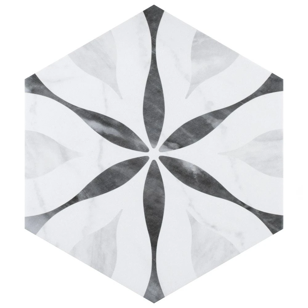 Merola Tile Classico Bardiglio Hexagon Flower 7 In. X 8 In. Porcelain Floor And Wall Tile (7.67 Sq. Ft. / Case)