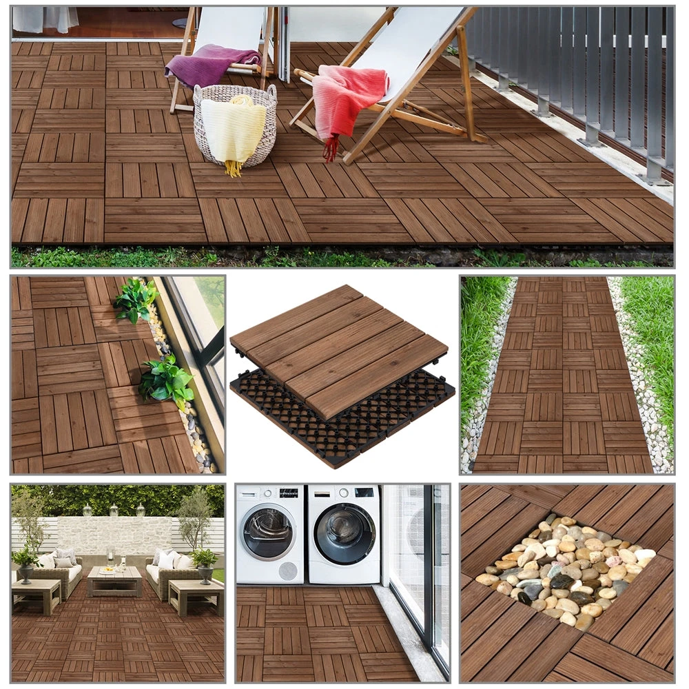 Easyfashion 12x12" Deck Tiles Patio Pavers Wood Flooring Tiles Indoor Outdoor 27pcs - Image 5