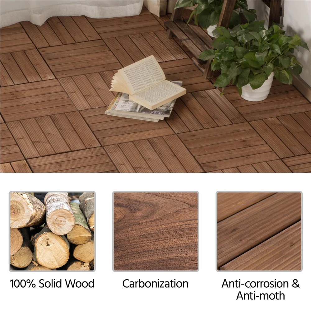 Easyfashion 12x12" Deck Tiles Patio Pavers Wood Flooring Tiles Indoor Outdoor 27pcs - Image 2