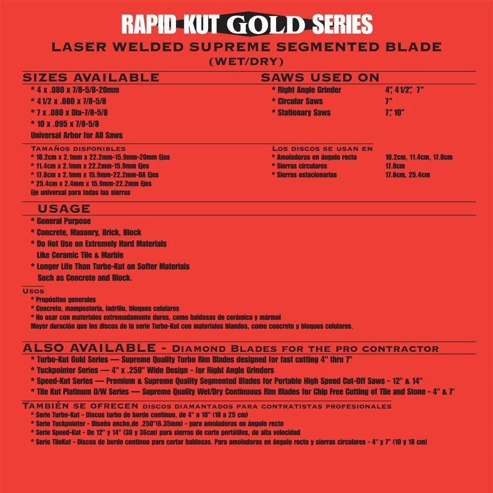 Quasar Rapid Kut Gold 4-1/2 In. Supreme Segmented Diamond Blade - Image 2