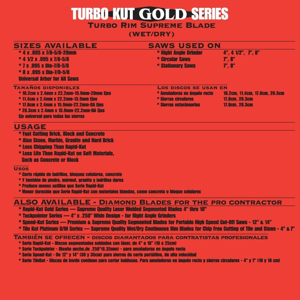 Quasar Turbo Kut Gold 7 In. Turbo Rim Supreme Diamond Blade - Image 2
