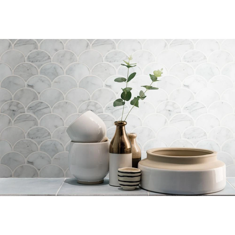 MSI Calacatta Blanco Scallop 12.8 In. X 10.43 In. X 10mm Polished Marble Mesh-Mounted Mosaic Tile (9.3 Sq. Ft. / Case) - Image 2
