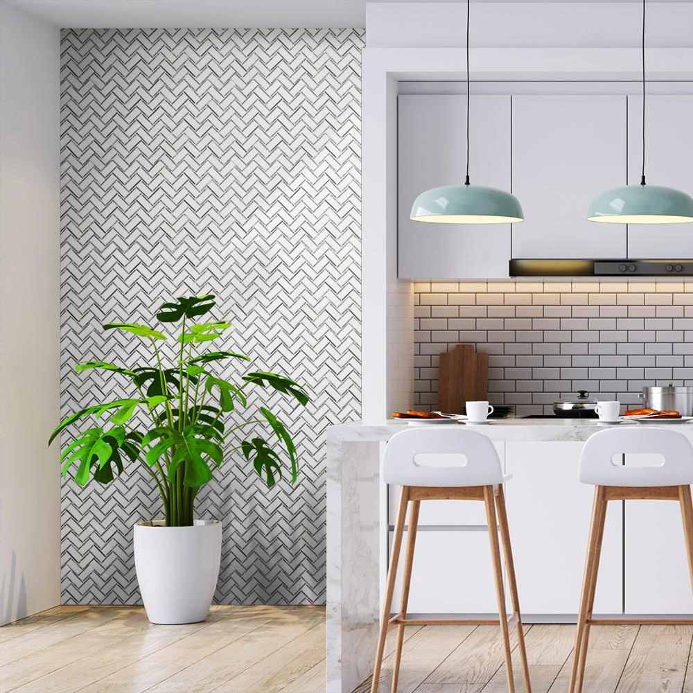 Jeffrey Court Bayou White Herringbone 10.25 In. X 11.875 In. X 6 Mm Honed Natural Stone Mosaic Wall And Floor Tile - Image 2