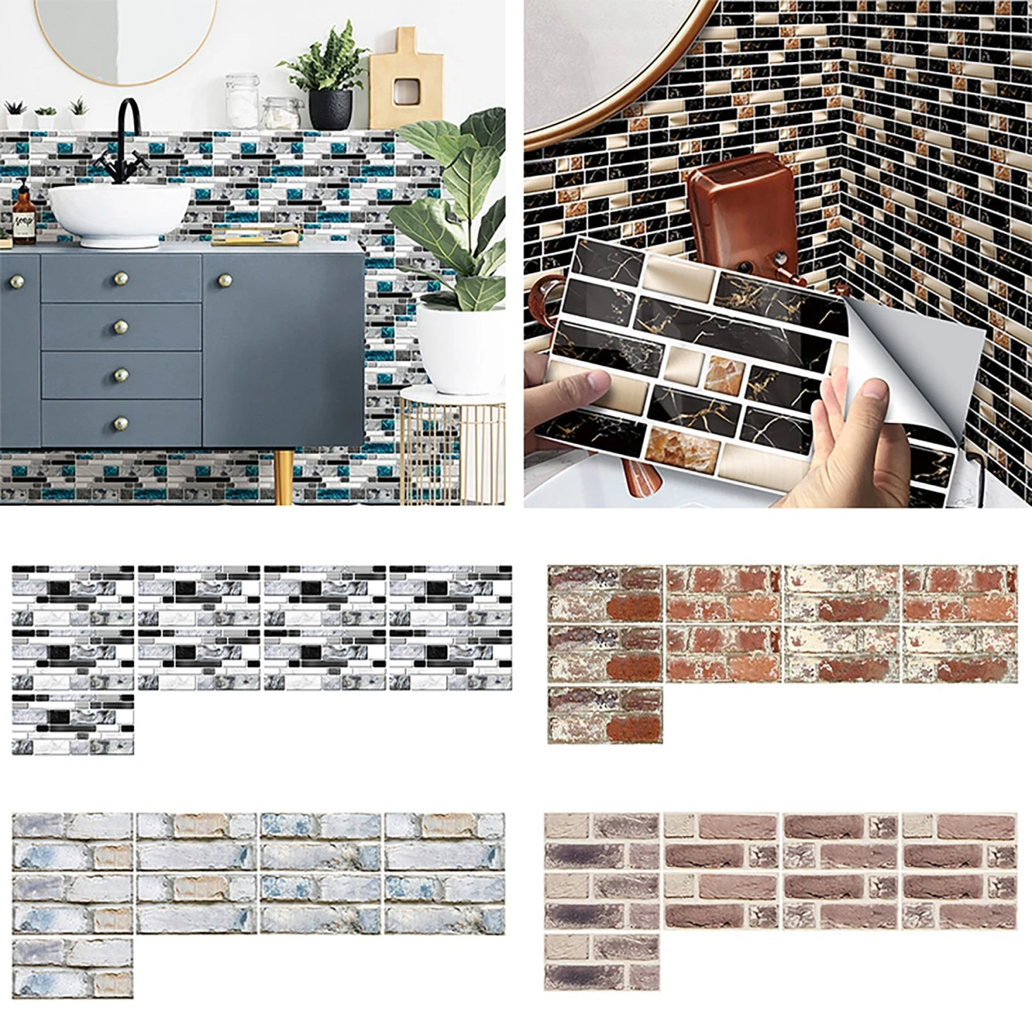 7.87'' X 3.94" 3D Self-Adhesive Kitchen Wall Tiles Bathroom Mosaic Brick Stickers Home DIY Decor