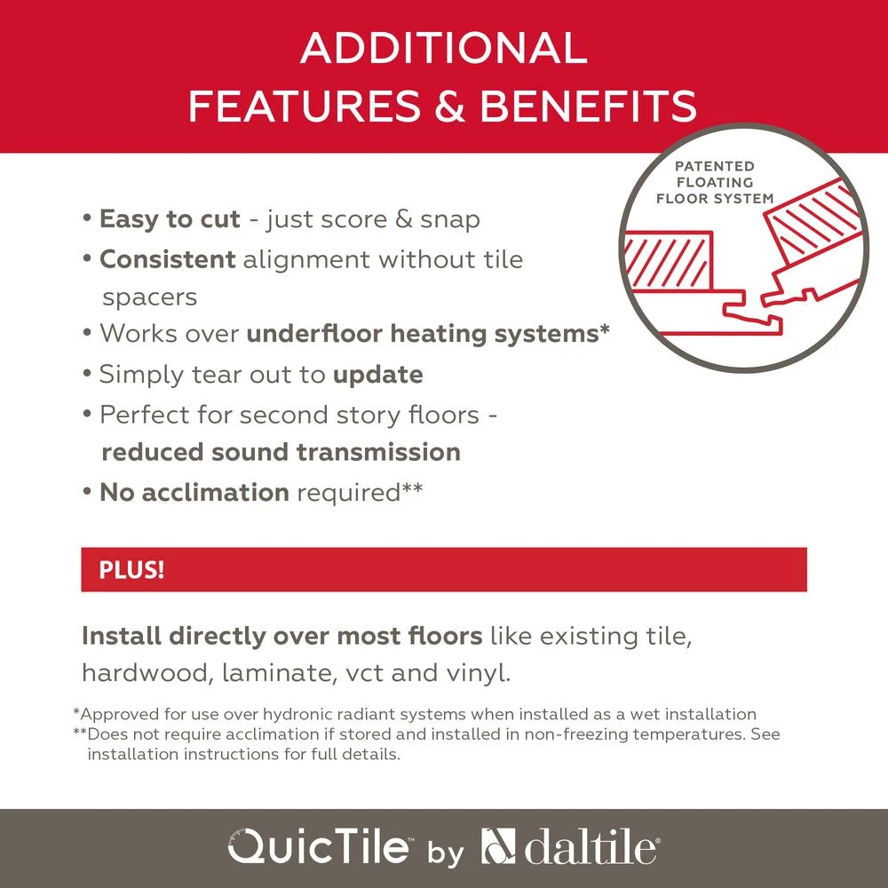 Daltile QuicTile 12 In. X 24 In. Cliff Stone Matte Color Body Porcelain Locking Floor Tile (9.6 Sq. Ft. / Case) - Image 13