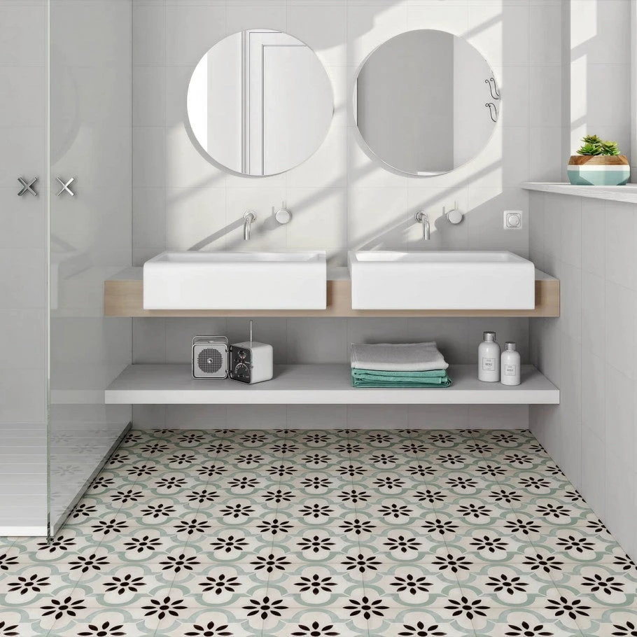 Prado Beige And Green Encaustic 9x9 Glazed Porcelain Tile - Image 2