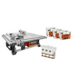 RIDGID 6.5 Amp Corded 7 In. Table Top Wet Tile Saw With LevelMax Anti-Lippage And Spacing System (3) Flat Stem And (3) Top Only