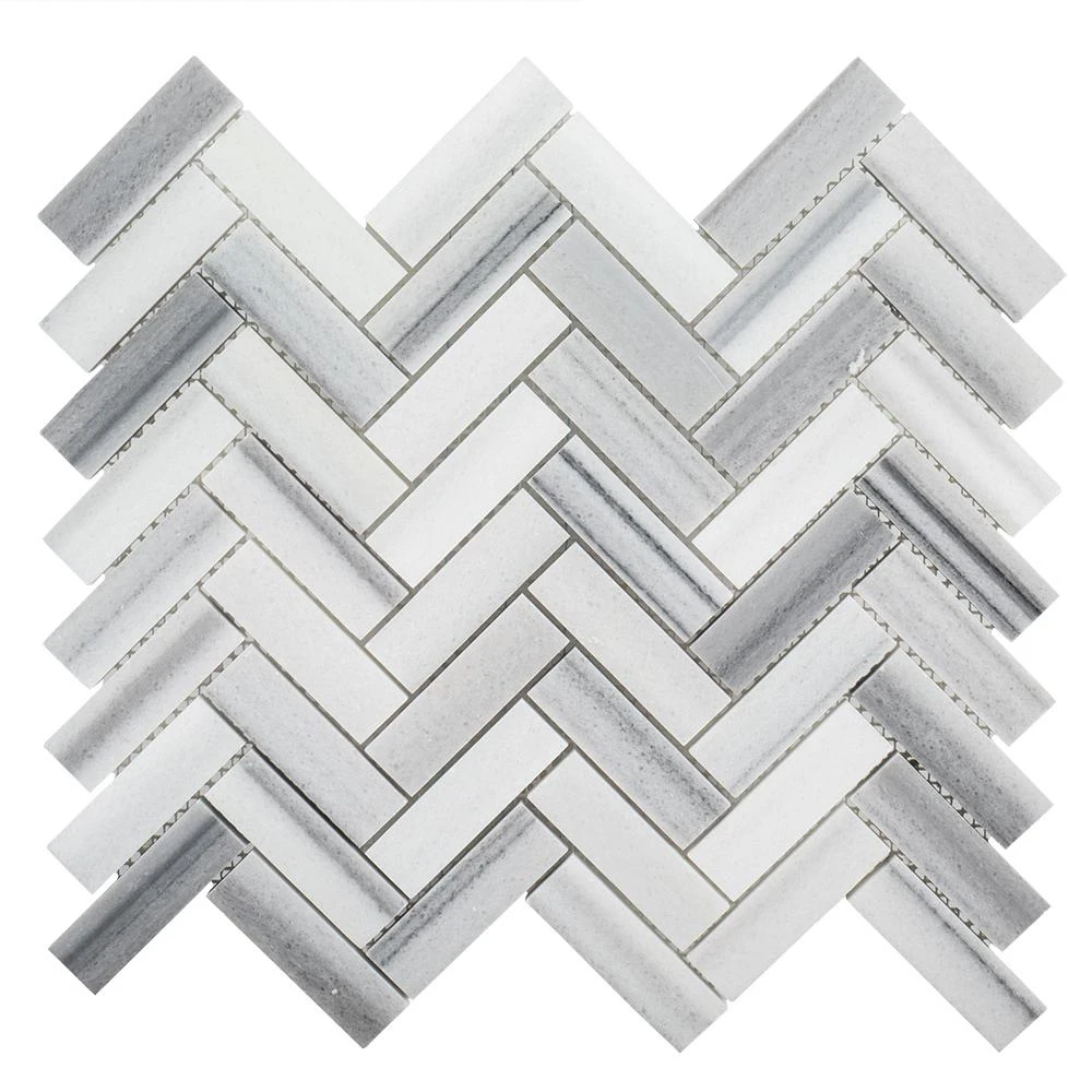 Jeffrey Court Zebra Plains Gray Herringbone 11 In. X 12.75 In. X 10 Mm Polished Marble Mosaic Wall/Floor Tile - Image 3