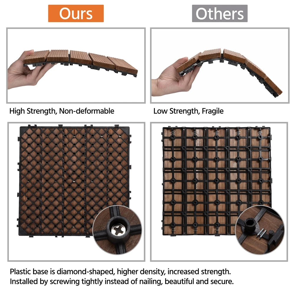 Easyfashion 12x12" Deck Tiles Patio Pavers Wood Flooring Tiles Indoor Outdoor 27pcs - Image 9