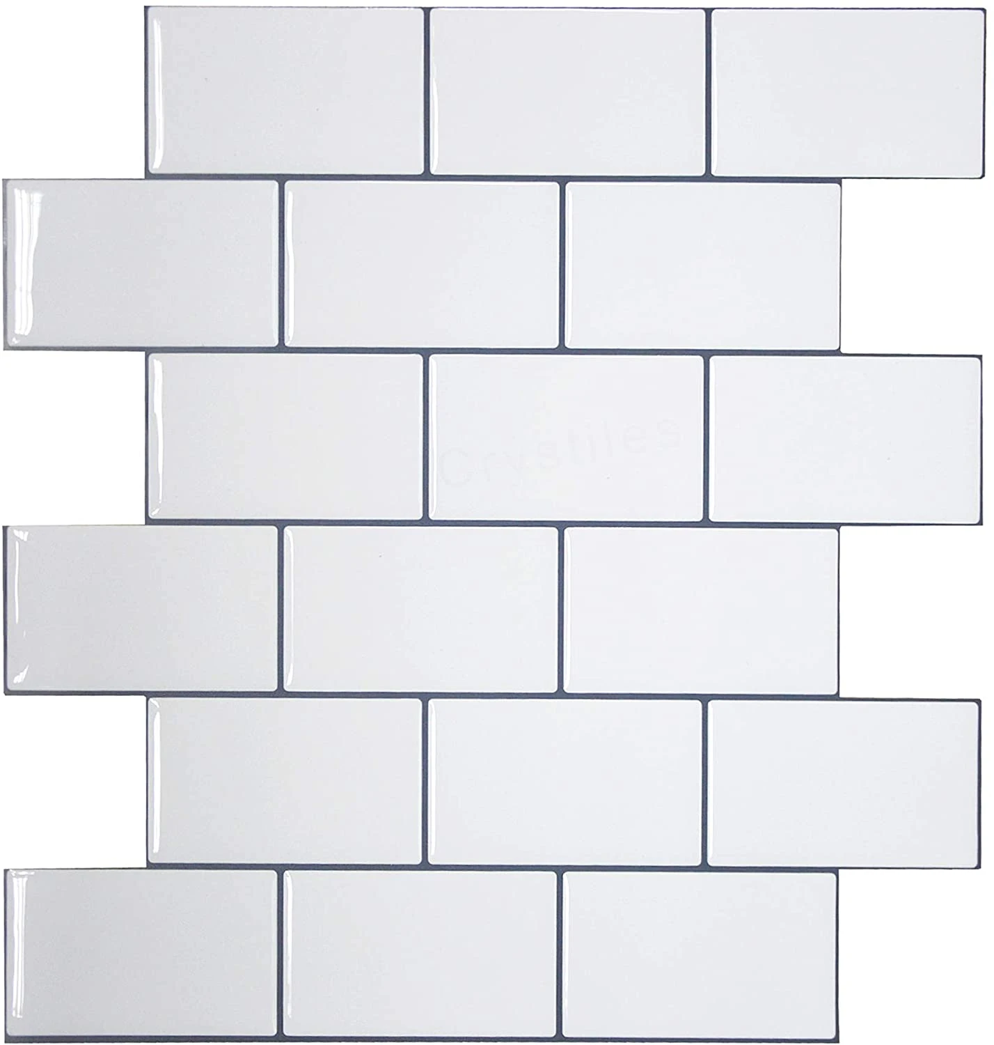 Crystiles 12"x12" Subway White Vinyl Peel And Stick Backsplash Tile, Pro Series Thicker Version, 4-Sheet Pack