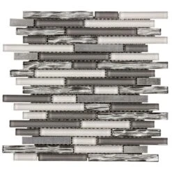 Jeffrey Court Waves Of Grey 11.50 In. X 11.875 In. X 9 Mm Interlocking Glossy Glass/Metal Mosaic Tile