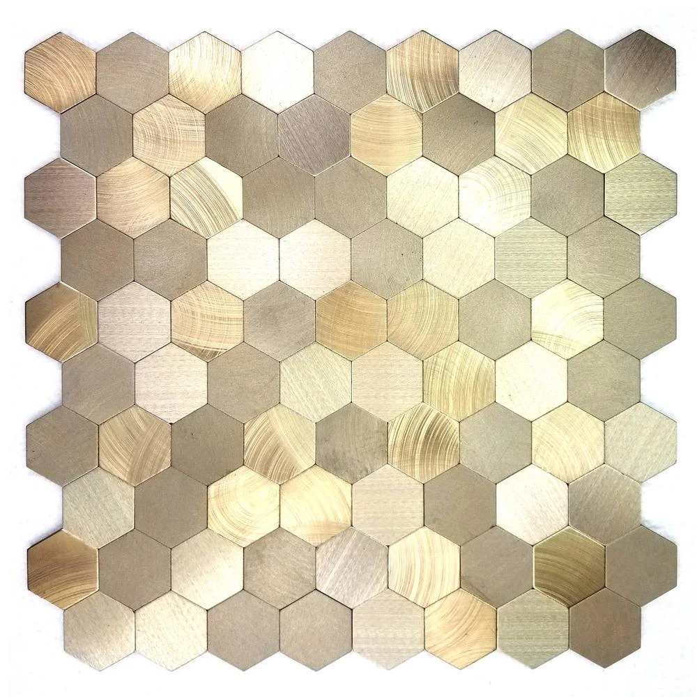 Enchanted Metals Gold Hexagon Mosaic 12 In. X 12 In. Brushed Peel & Stick Wall Tile (0.9 Sq. Ft.)