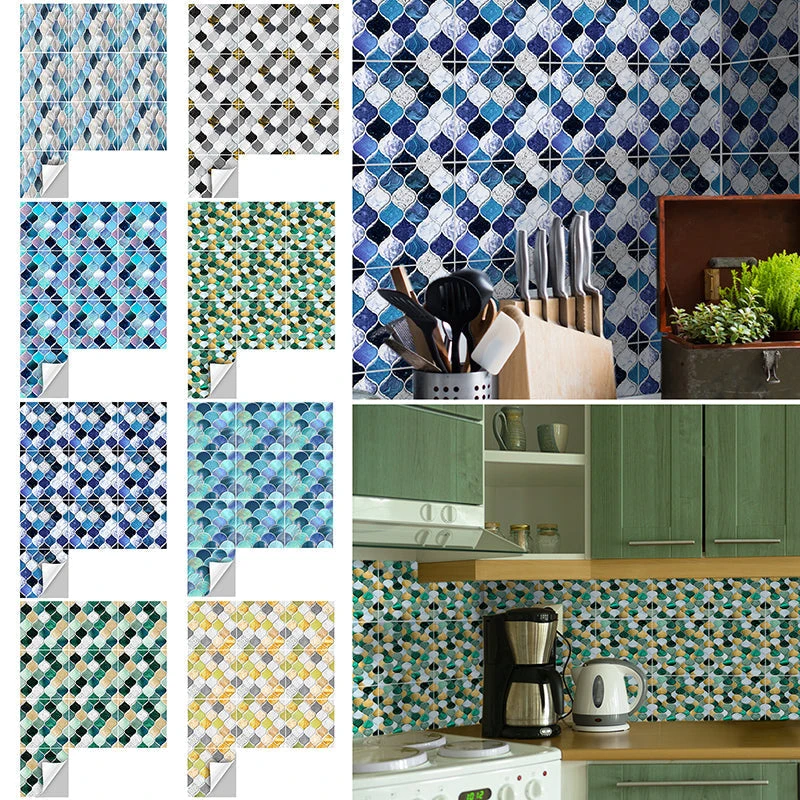 10Pcs Moroccan Tile Stickers Self-adhesive Wall Stickers Kitchen Bathroom Decor
