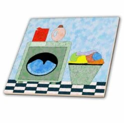 3dRose Red Blue Green Laundry Room - Ceramic Tile, 6-inch