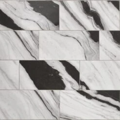 Daltile QuicTile 12 In. X 24 In. Panda Marble Polished Porcelain Locking Floor Tile (9.6 Sq. Ft. / Case)
