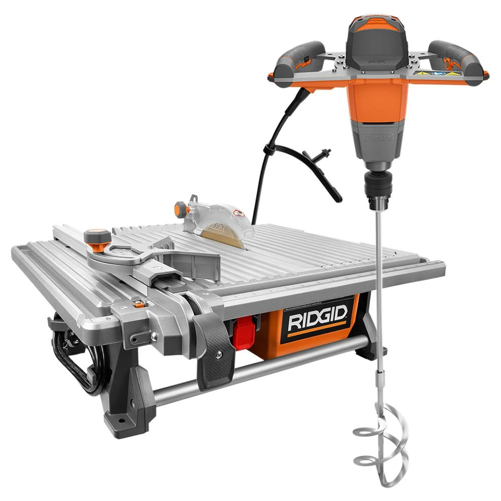 RIDGID 6.5 Amp Corded 7 In. Table Top Wet Tile Saw With Single-Paddle Mixer