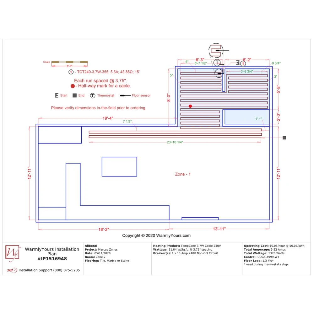 WarmlyYours 355 Ft. Cable System With Heat Membrane And Touch Screen Thermostat - Image 5