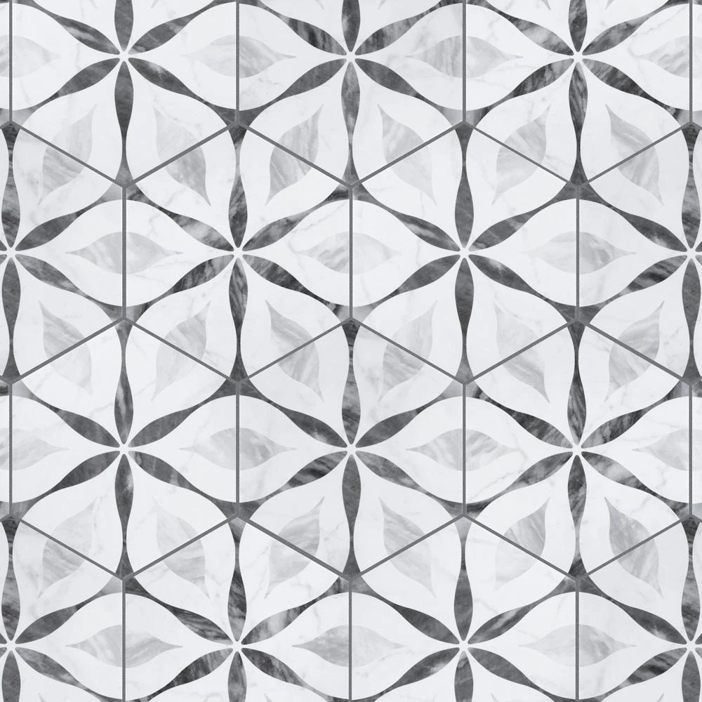Merola Tile Classico Bardiglio Hexagon Flower 7 In. X 8 In. Porcelain Floor And Wall Tile (7.67 Sq. Ft. / Case) - Image 5