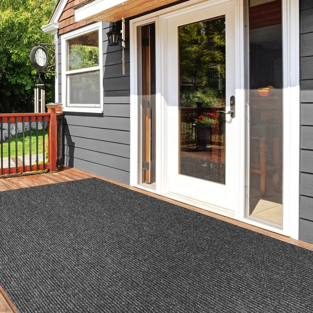 Heavy-Duty Ribbed Indoor/Outdoor Carpet With Rubber Marine Backing - Charcoal Black 6' X 10' - Several Sizes Available - Carpet Flooring For Patio, Porch, Deck, Boat, Basement Or Garage - Image 9