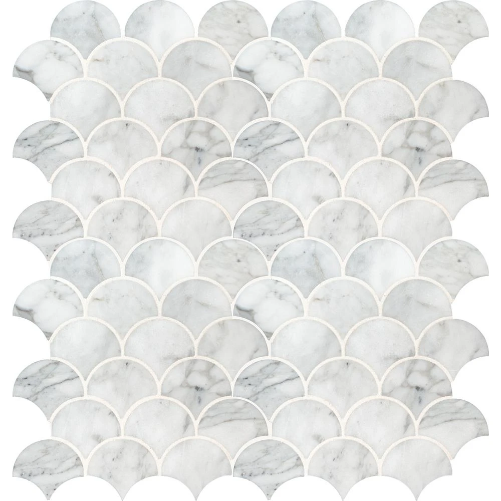 MSI Calacatta Blanco Scallop 12.8 In. X 10.43 In. X 10mm Polished Marble Mesh-Mounted Mosaic Tile (9.3 Sq. Ft. / Case) - Image 3